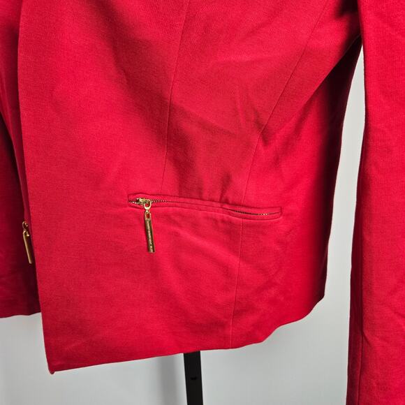 NWT Carmen Marc Valvo Crimson Red Modern Open Front Blazer Jacket 8 Career Bold - Picture 5 of 8